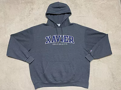 Champion Xavier Musketeers Hooded Sweatshirt Mens Size XL Dark Gray Embroidered • $12.88