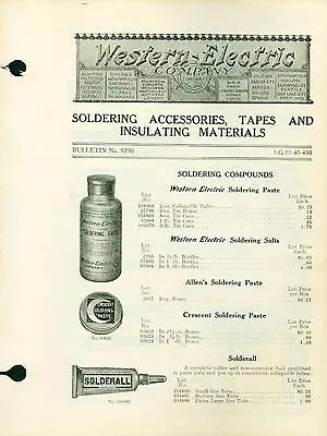 Bulletin Western Electric Tools Linemen's Telephone Soldering Paste Salts 1913 • $39.99