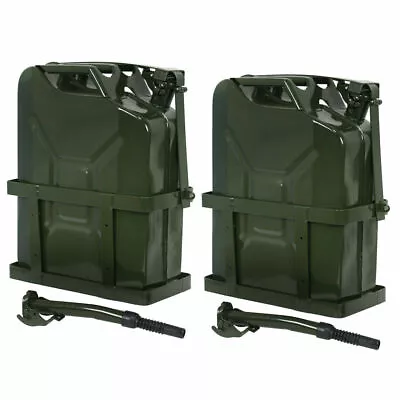 2PCS 5 Gallon Jerry Can Army Backup Gas Can With Spout And Metal Steel Holder • $84.58