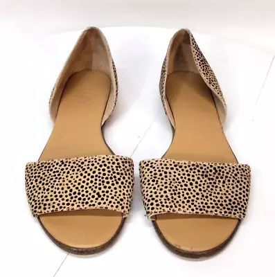 J.Crew Morgan Animal Print Calf Hair Peep Toe Flats Sandals Shoes Brown 8 • $25.88