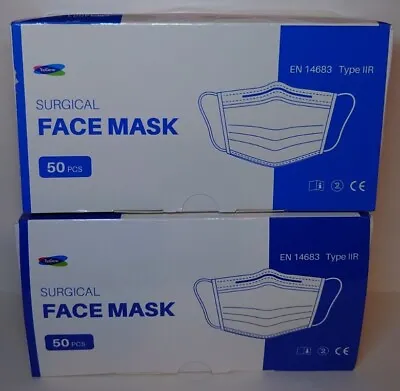 Type IIR 2R Surgical Mask EN14683 50 Face Masks X 2 Joblot • £7.99