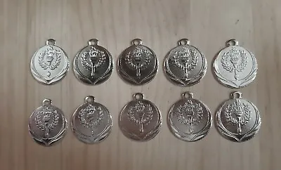 £7.45 • Buy Pack Of 10 Kids Silver Olympic Flame Winner Metal Medals Awards 