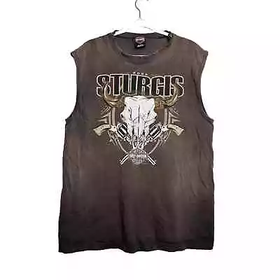 Harley Davidson Men’s Sturgis Tank Top Cut Off Brown Large Faded Graphic Rally • $30