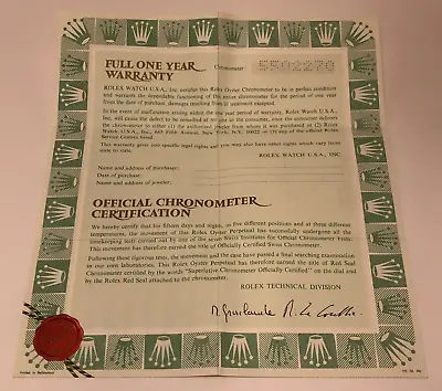 ROLEX 1970s Warranty Certificate 5 Million Serial 1978 Open Garantie Vintage • $250