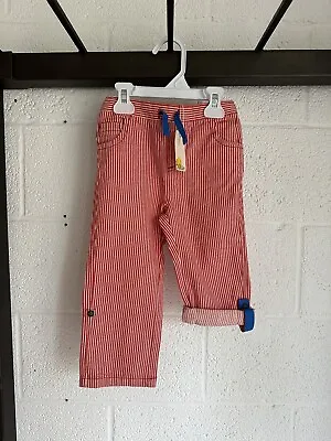 NWT Mini Boden Red Striped Denim Pants 2-3Y Adjustable Drawstring • $17.99