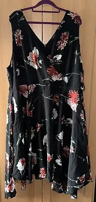 BNWT Yours Black Floral Pattern V Neck Sleeveless Dress - Size UK 26/28 • $8.84