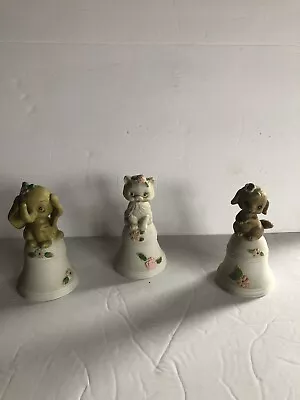 Ceramic Animal Bells Dog Cat And Elephant • $14.99