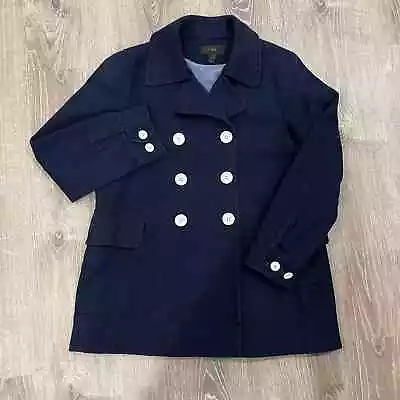 J. Crew Navy Blue Button Up Cotton Majesty Peacoat Sz 8 • $60