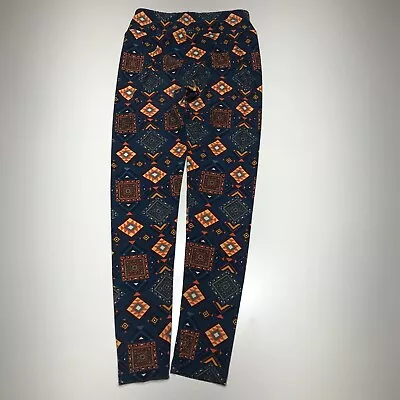 LulaRoe Leggings Womens One Size Blue Orange Aztec Print High Rise Stretch • $13.99