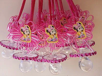 12 Baby Minnie Mouse Pacifier Necklaces Baby Shower Game Favors Prize Girl Decor • $17.99