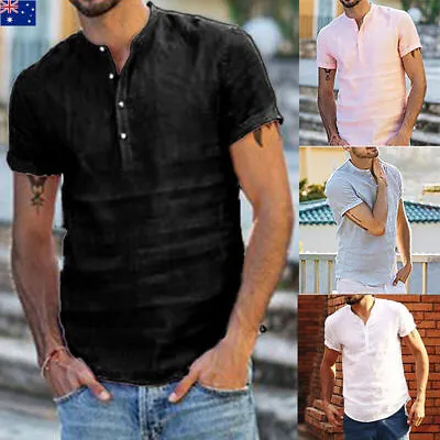 £11.87 • Buy UK Mens Grandad Shirts Henley Tops Short Sleeve Tee Summer Casual Blouse T-Shirt