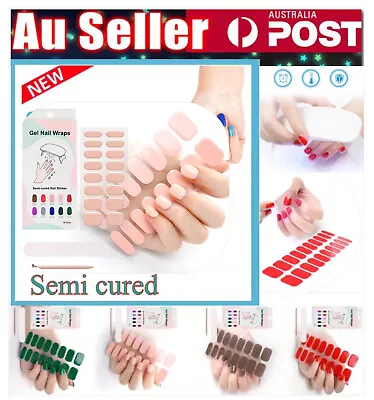 Semi Cured Gel Nail Polish Strips Gel Nail Sticker UV Lamp Cured Nail Art Kit • $14.25