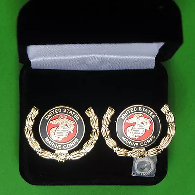 Marine Corps Crest Wreath Cuff Links In Presentation Gift Box - USMC Cufflinks • $24.49