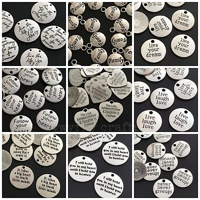 Tibetan Silver Charms Quotes Inspirational Words Messages Wishes Thoughts • £2.75