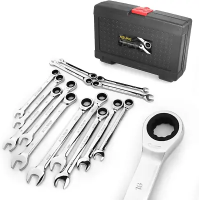 AZUNO Ratchet Spanner Set 14-Piece Metric & SAE Combination Spanners Chrome • $63.12