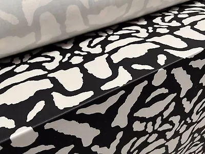 Soft Touch Stretch Spandex Jersey Fabric Per Metre - Cow Print - Black & Cream • £7.99