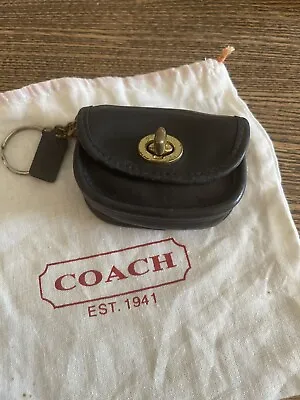 COACH Vtg. Mini Coin Purse Key Fob Black Leather • $175