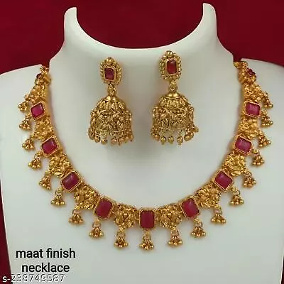 Indian Bollywood Matte Finish Ruby Red Temple Choker Necklace Jewelry Set A2 • $19.52