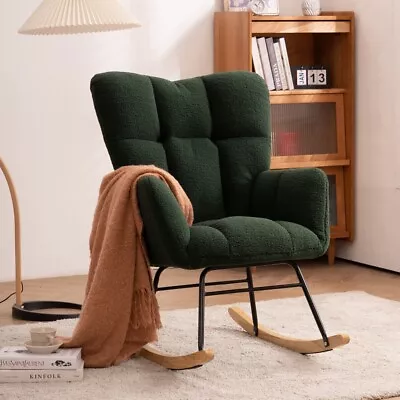 Mid Century Modern Teddy Fabric Tufted Upholstered Rocking Chair Padded Seat UK • £248.88