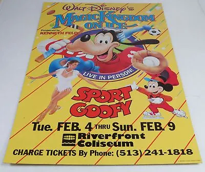 1985 Walt Disney Magic Kingdom On Ice Sport GOOFY Mickey 14  X 22  Promo POSTER • $17.99
