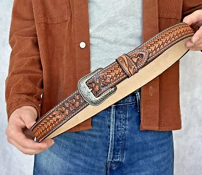 Western Belt Handmade Men's Full Grain Leather With Buckle Cowboy Personalized • $33