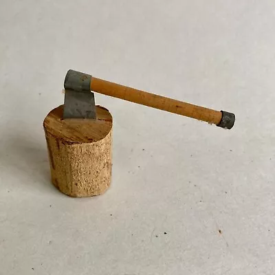 Vintage Wood Chopping Block Splitting Maul Axe Small Doll House Accessory • $15