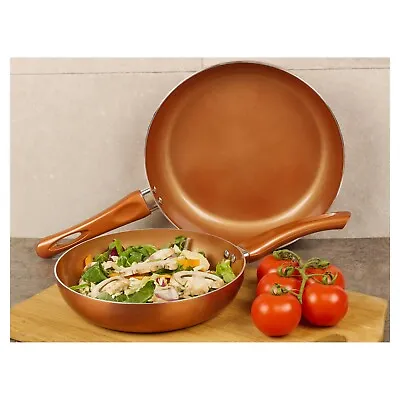 2 Piece URBN-CHEF Ceramic Copper Induction Frying Pans Saucepans Cookware Set • £17.99