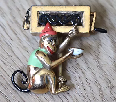 Rare Vintage Gold Tone Monkey W/ Bowl Beggar Performer Brooch Pin 2  • $150