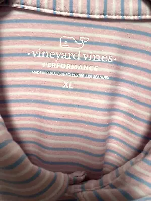 Vineyard Vines Performance Mens Polo Shirt XL Pink White Blue Striped Golf  S/S • $26.88