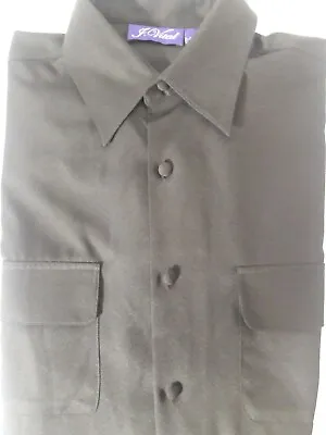 J Vital Men's L Black Polyester Button Front Short Sleeve Lounge Shirt • $15.99