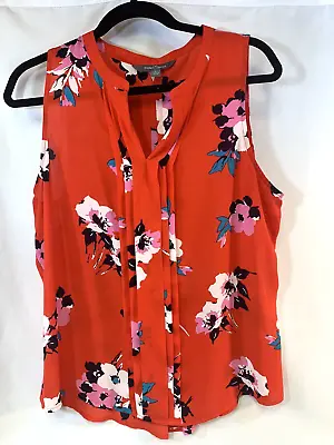 Market And Spruce Women Red Floral Pleated Front Dressy Work Tank Top Womens L • $12.97
