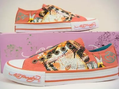 Ed Hardy Women Shimmer Geisha Shoe Pink Sneaker Slip On Rhinestones Size 5 • $54.99