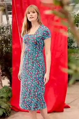Seasalt Women's Dress - Teal Seed Packet Short Sleeve Midi Dress - Regular - Bru • £13