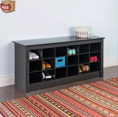 Entryway Bench With Storage Shoe Cabinet Mudroom Organizer 18 Cubbie Black NEW • $196.97