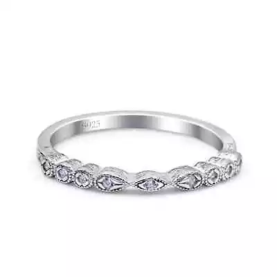 Half Eternity Pave Marquise Wedding Band Round Ring CZ 925 Sterling Silver 2mm • $13.49