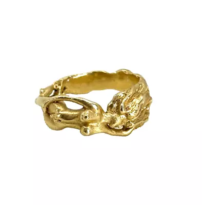 14K Solid Yellow Gold Art Nouveau Nude Women Wrap Mens Ring Figural 9.25 Vtg (B) • $1150