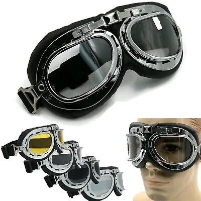 New Helmet Steampunk Chrome Motorcycle Aviator Goggles Vintage Retro Pilot • $9.95