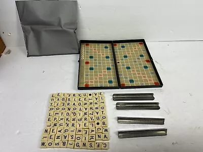 Vintage Early 1950’s SCRABBLE TRAVEL GAME Metal Board Case 100 Tiles Compact • $24.99