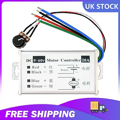 12V 24V Max 20A PWM DC Motor Stepless Variable Speed Control Controller Switch • £8.99