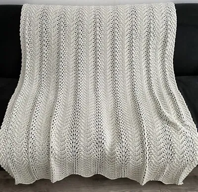 Vintage Large Crochet Handmade Blanket Throw Vtg 62in X 44in Cream Granny • £19.95