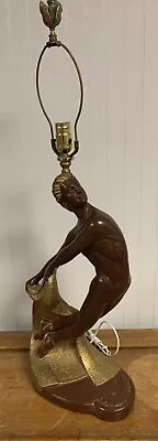 Nude Brown Male Dancer Lamp Continental Art Company 1952 Chalk Ware  Art Deco • $274.99