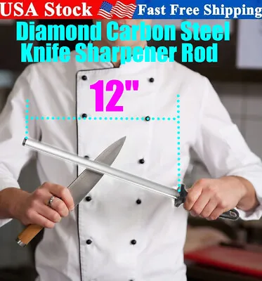 12inch 600-Grit Diamond Carbon Steel Professional Knife Sharpener Rod Stick • $14.89