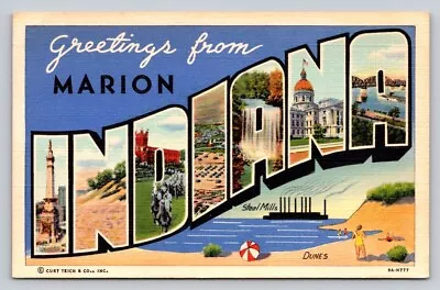 Linen Curt Teich Large Letter Greetings From Marion Indiana P89A • $3.60