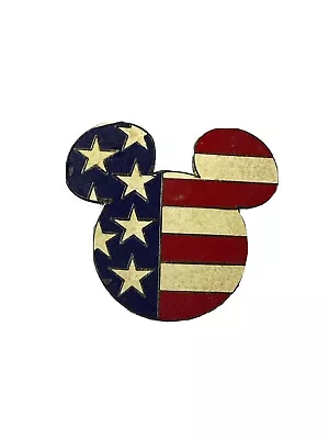 $12.87 • Buy Disney Mickie Mouse Head Shaped Lapel Pin American Flag Print 2001 Vintage