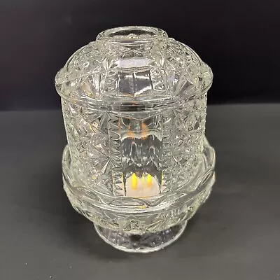 Vintage Fairy Lamp Indiana Glass ‘Stars And Bars’ Pattern W/tea Light 6.5  Clear • $24