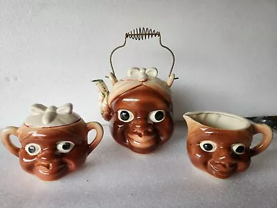 Vintage Mammy & Pappy Teapot Sugar Creamer Set Retro Kitsch Japan • $0.64