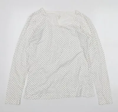 £3.50 • Buy C&A Womens White Polka Dot Cotton Basic T-Shirt Size M Scoop Neck