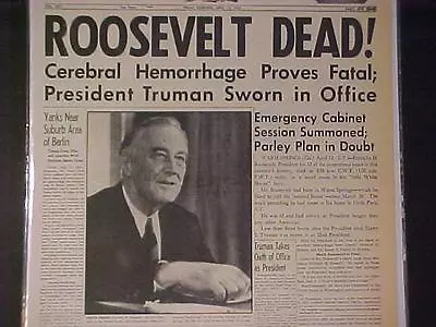 Vintage Newspaper Headlines~ World War 2 President Fdr Roosevelt Dead Wwii  1945 • $14.95