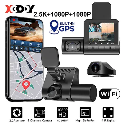 $130.99 • Buy XGODY 2.5K HD Car DVR Dash Cam 3 Lens GPS Video Recorder Reverse Camera G-Sensor