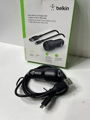 Belkin Boost Up Charge Dual USB-A Car Charger 24W USB-A To Micro-USB Cable #203 • $19.99